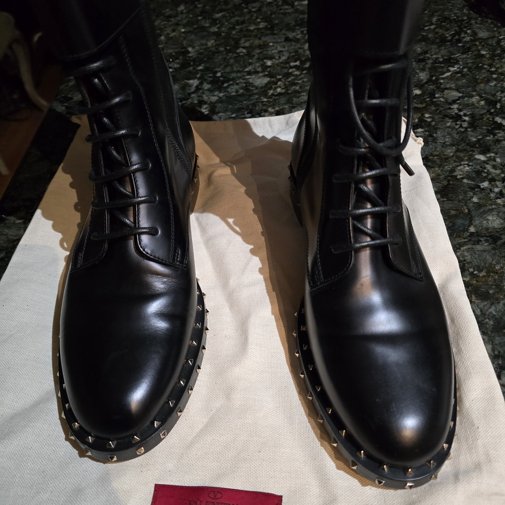 Valentino Garavani Black Studded Leather Boots